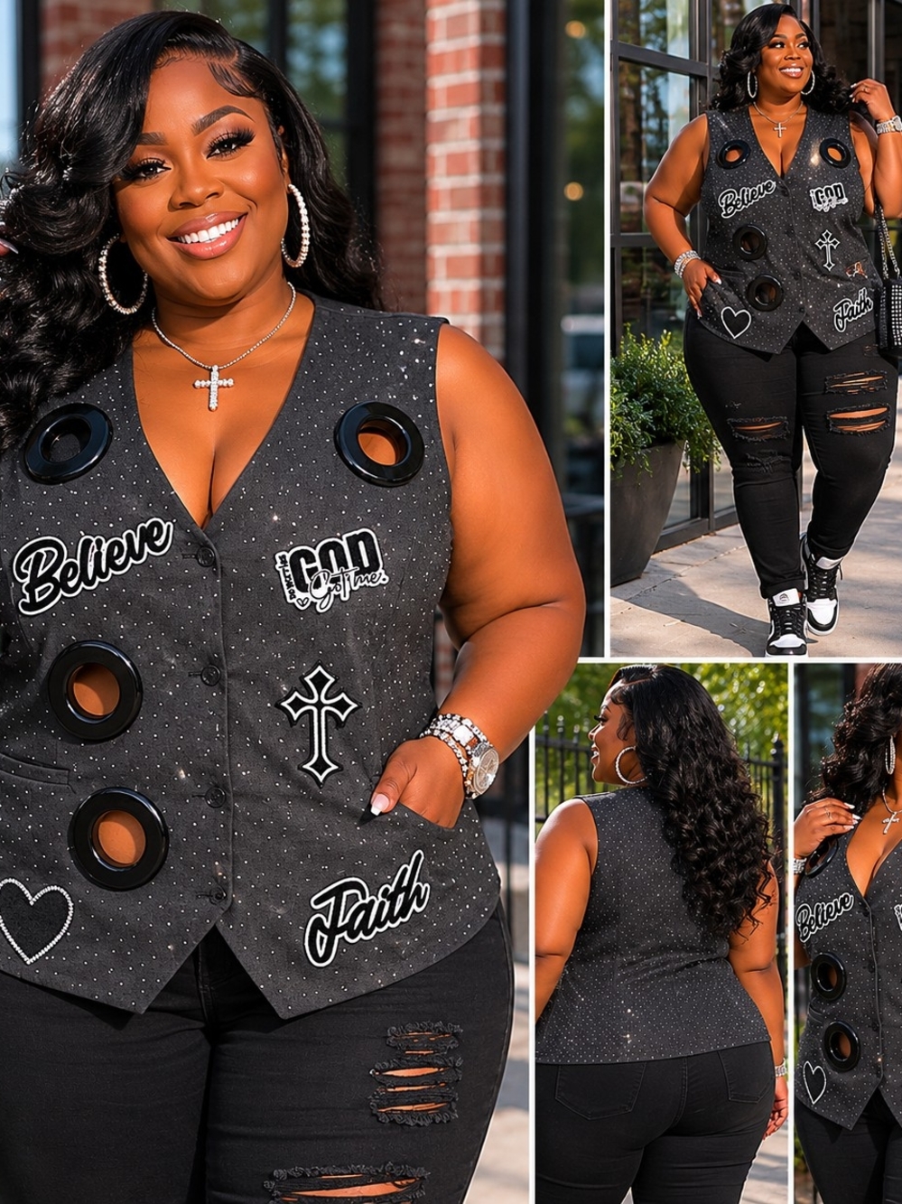Upcycled Gray Embellished Faith & Believe Vest
